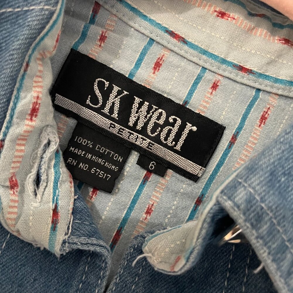 ✨ STUNNING Vintage SK Wear 1990s Southwestern Beaded Denim Jacket Ranch Size 6 ✨ - Picture 3 of 13